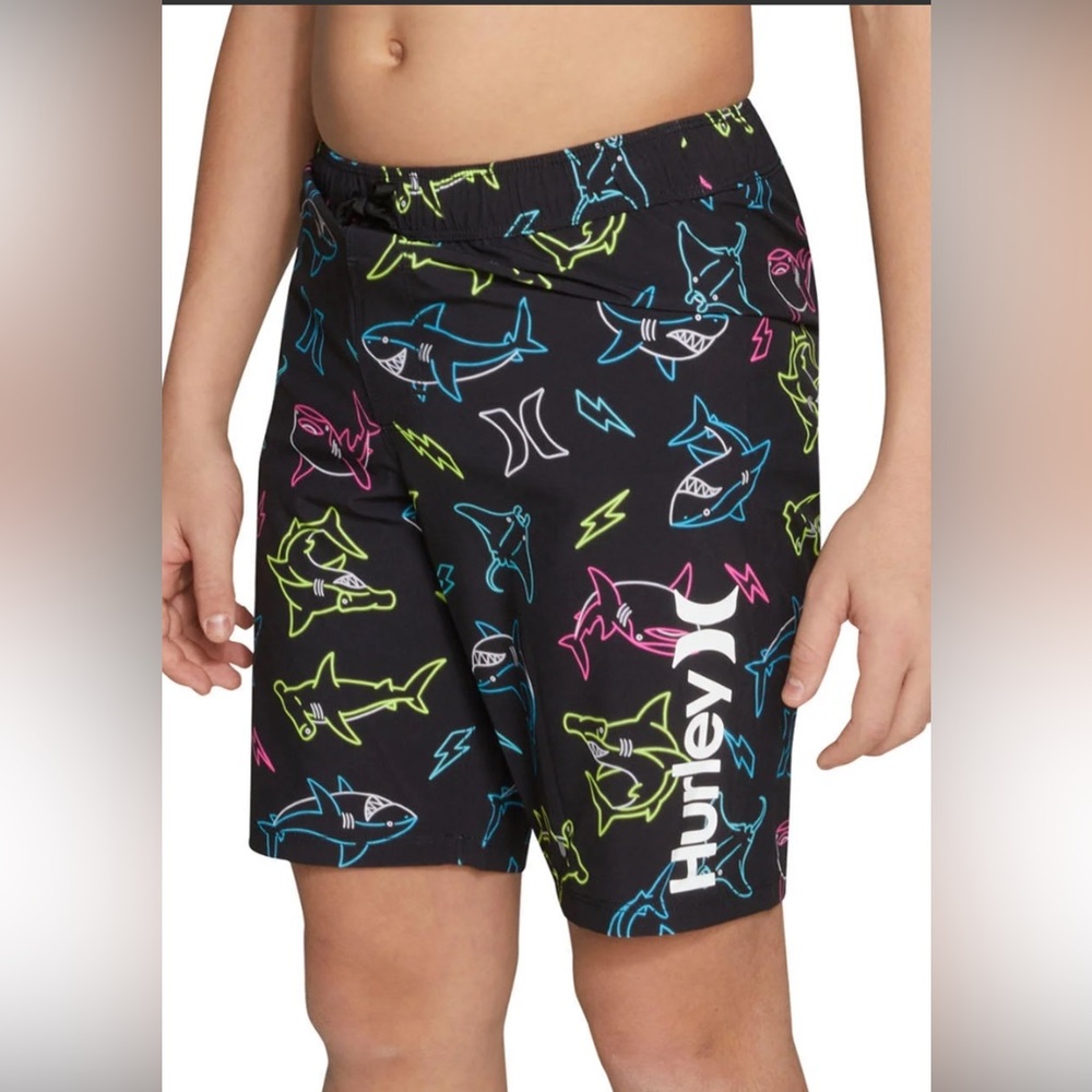 Hurley Kids' Neon Shark Graphic Swim Shorts